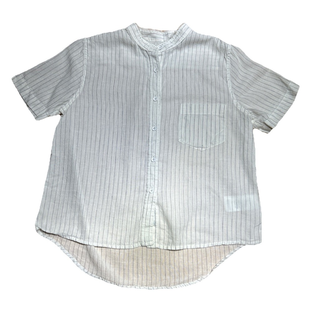 The Blue Shirt Shop Linen Blend Blouse Ivory Blue Stripe Distressed Size‎ Small